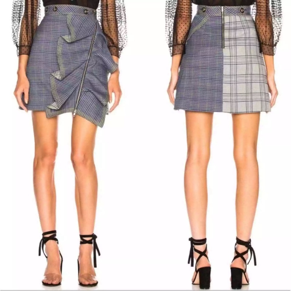 SELF-Portrait Ruffled Checked Tweed Mini Skirt Academia Coquette US 4